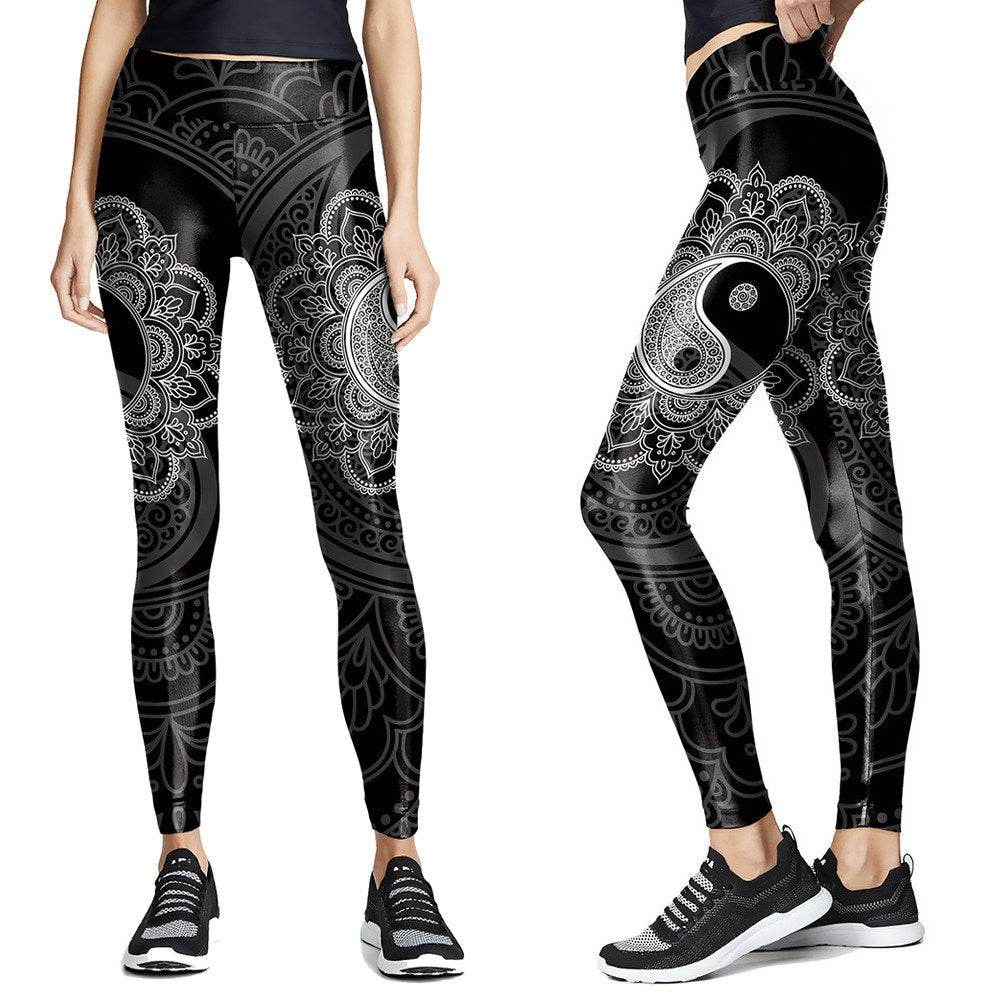 Yin Yang Mandala Leggings | Yoga Pants | Gothic Dark Stretchy - Small