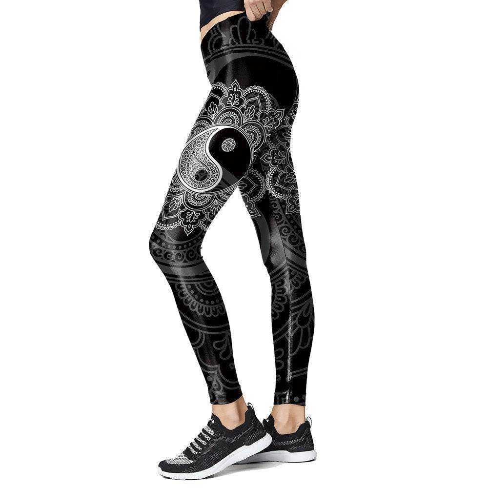 Yin Yang Mandala Leggings | Yoga Pants | Gothic Dark Stretchy - Small