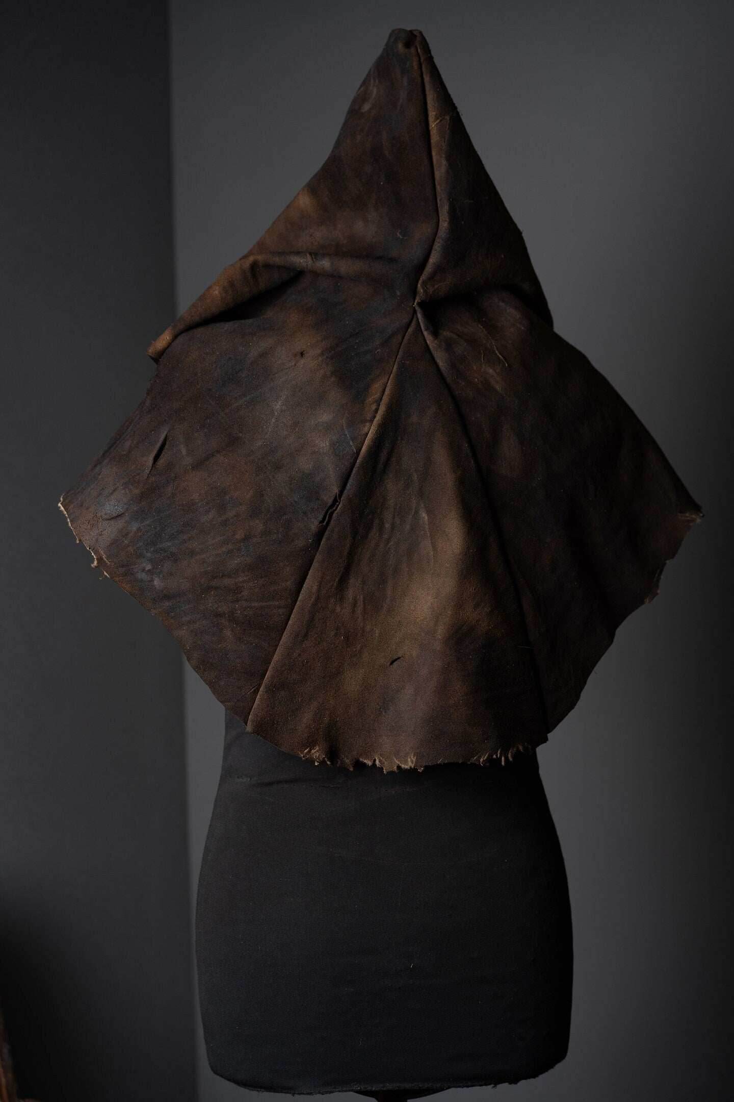 Medieval warlord leather hood with mantle - S / Black