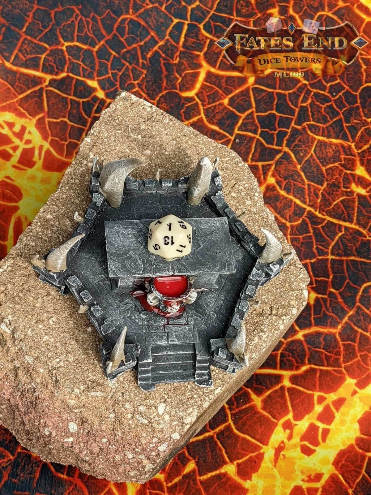 Sacrificial Evil Altar for D20 Dice - 3D Printed Dice Jail | RPG Dice Vault | DnD Player Gift - Do you have a worthy sacrifice? - Black / Yes- Include Random Dice Set