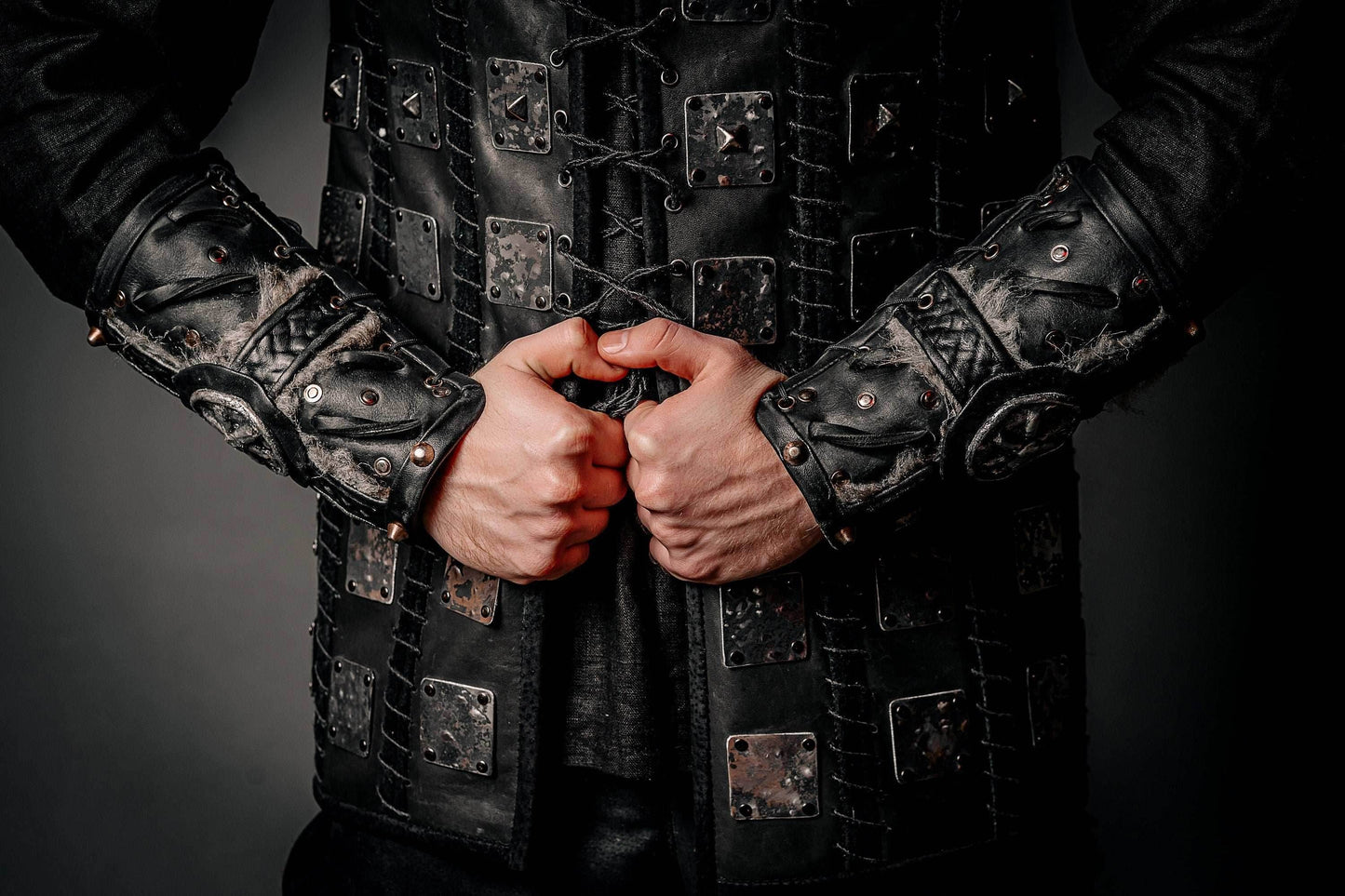 Medieval leather bracers for Larp - for one hand