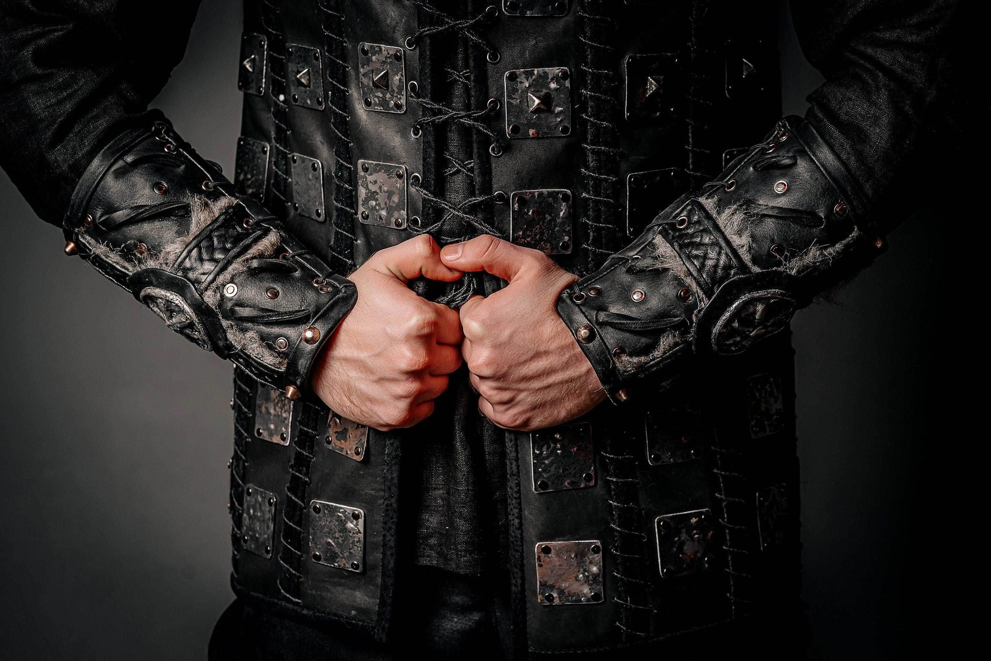 Medieval leather bracers for Larp - for one hand