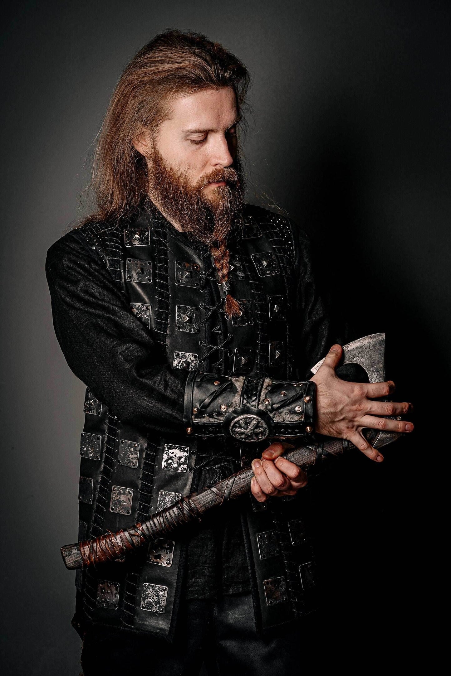 Medieval leather bracers for Larp - for one hand