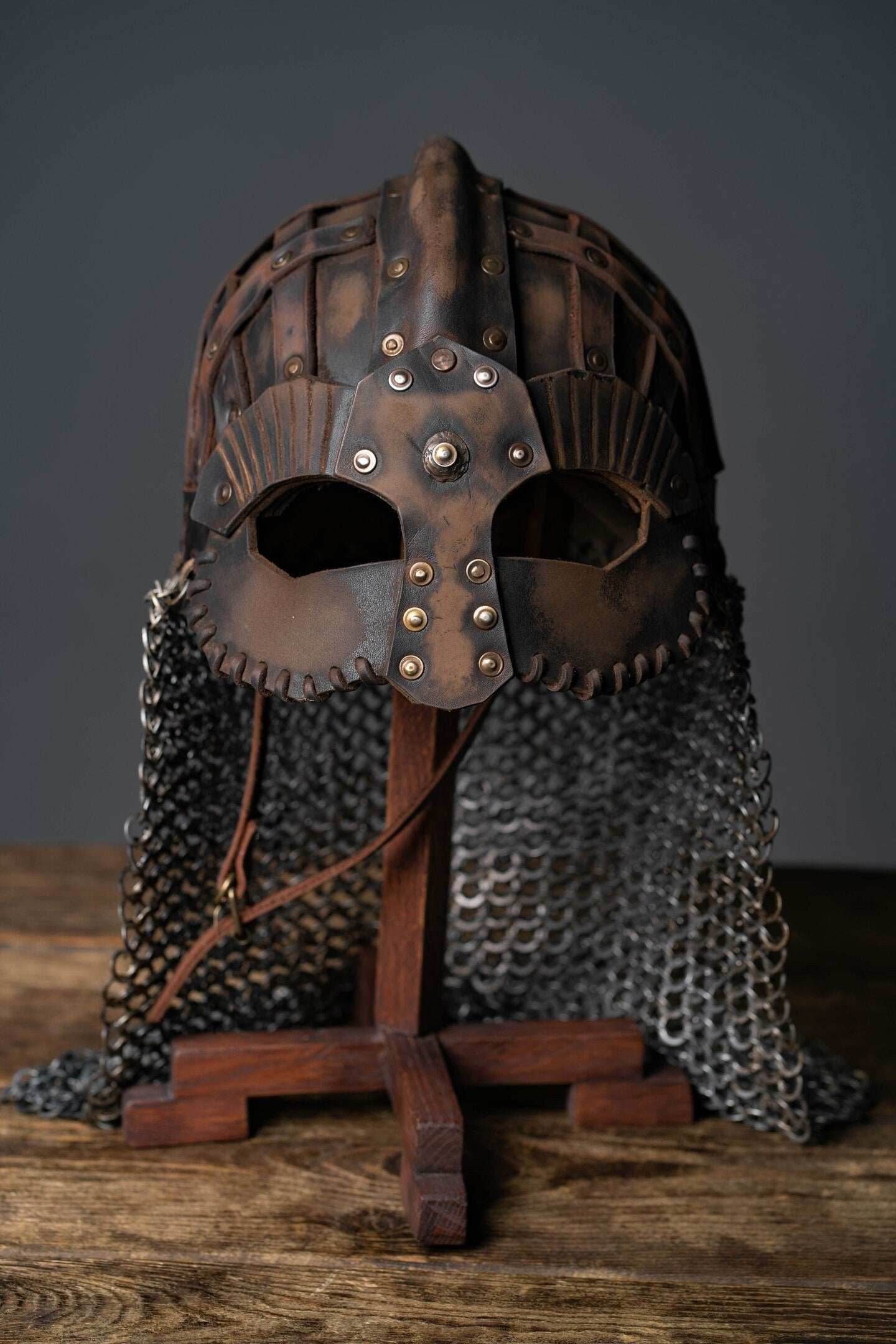 Viking vendel leather helmet - S / Brown (as on foto)