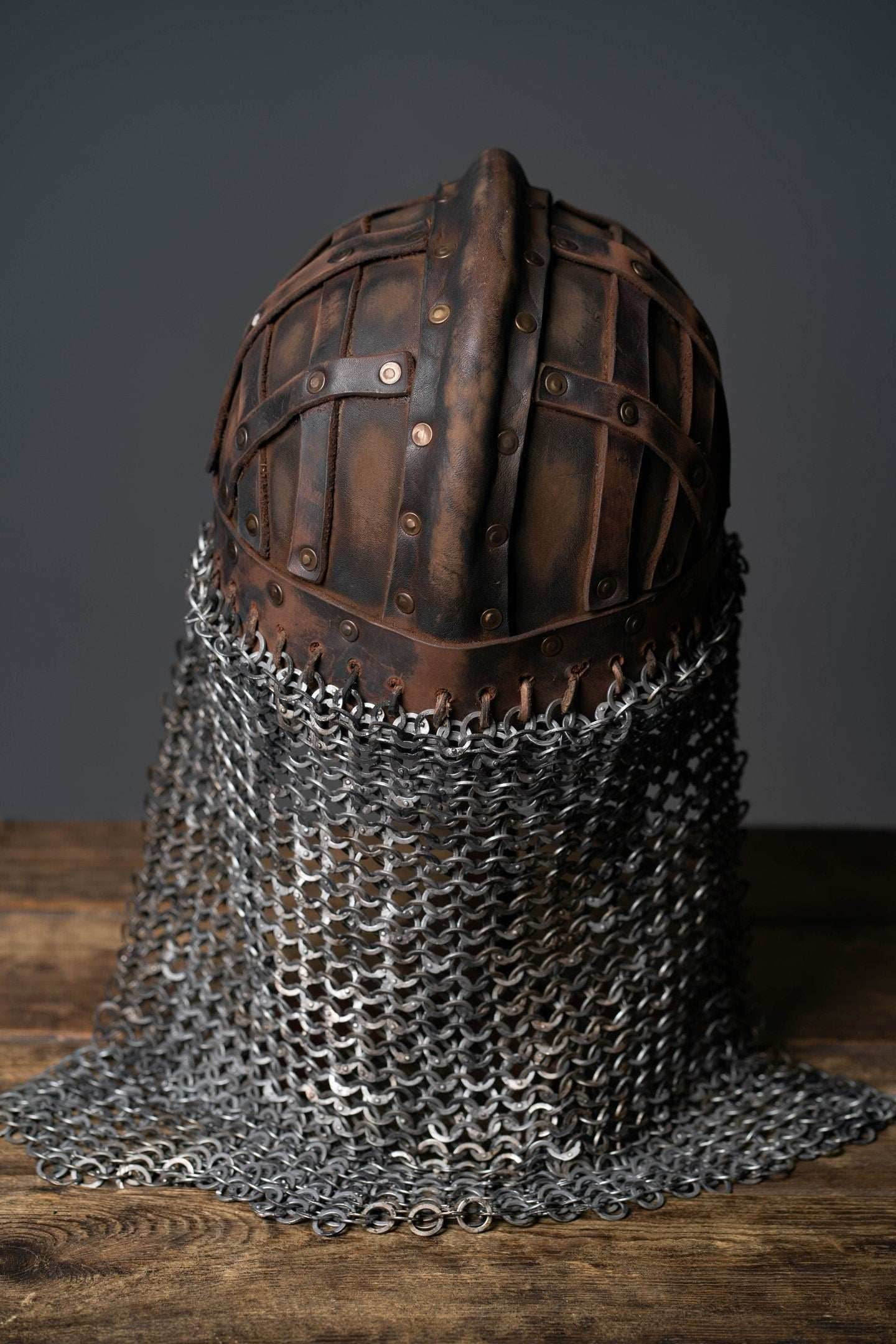 Viking vendel leather helmet - S / Brown (as on foto)