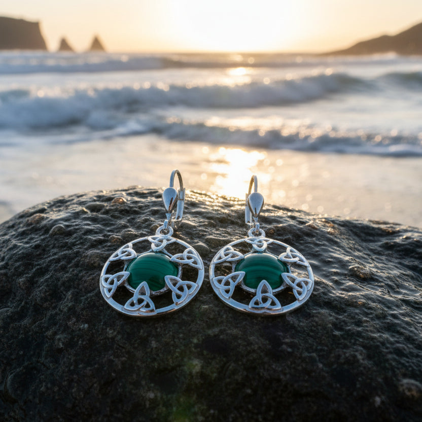 Malachite Trinity Knot Earrings