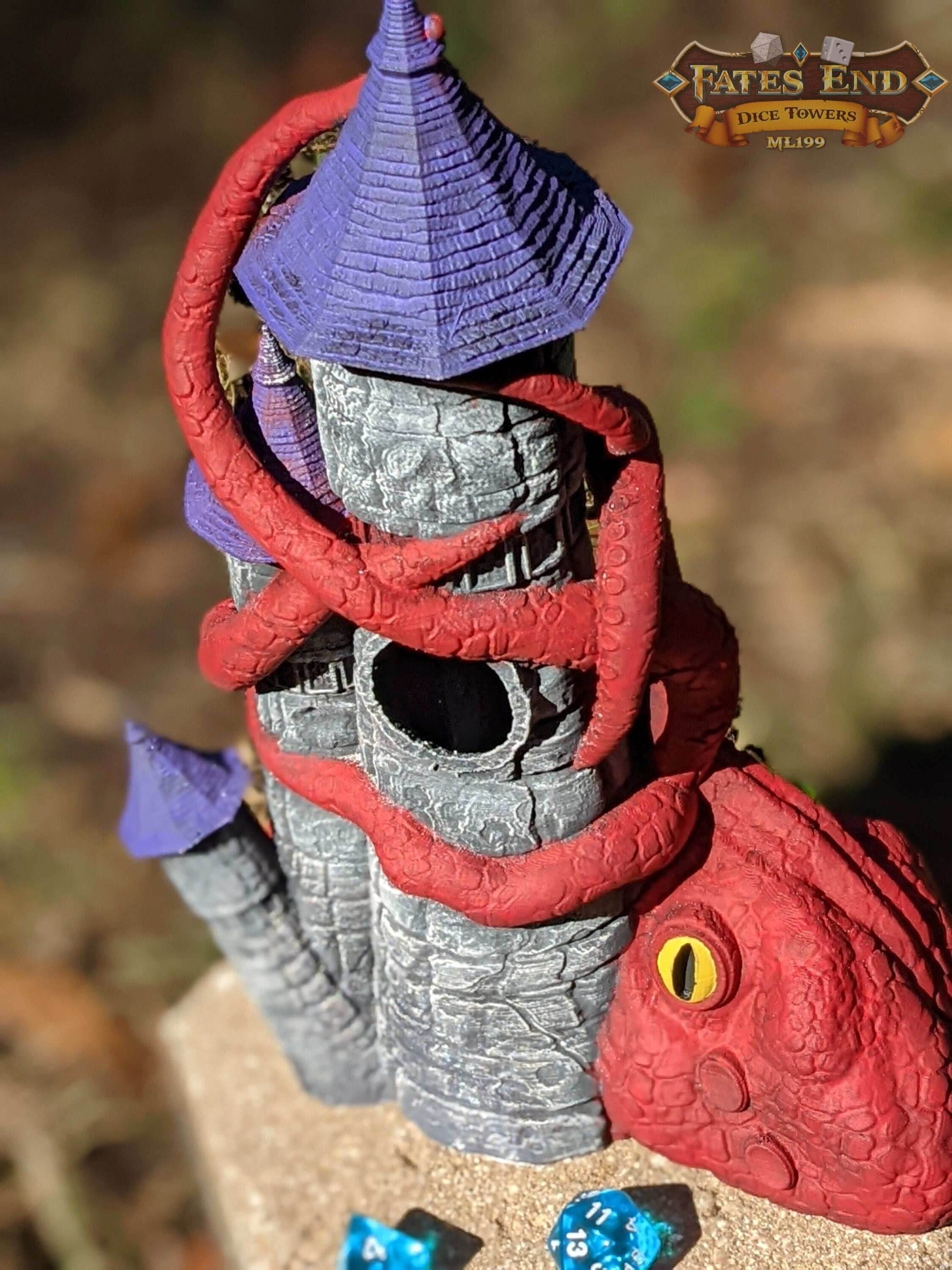 Kraken 3D Printed Dice Tower - Fate's End Collection by Kim Bolt- Release the Kraken!!! - Black / Yes- Include Random Dice Set