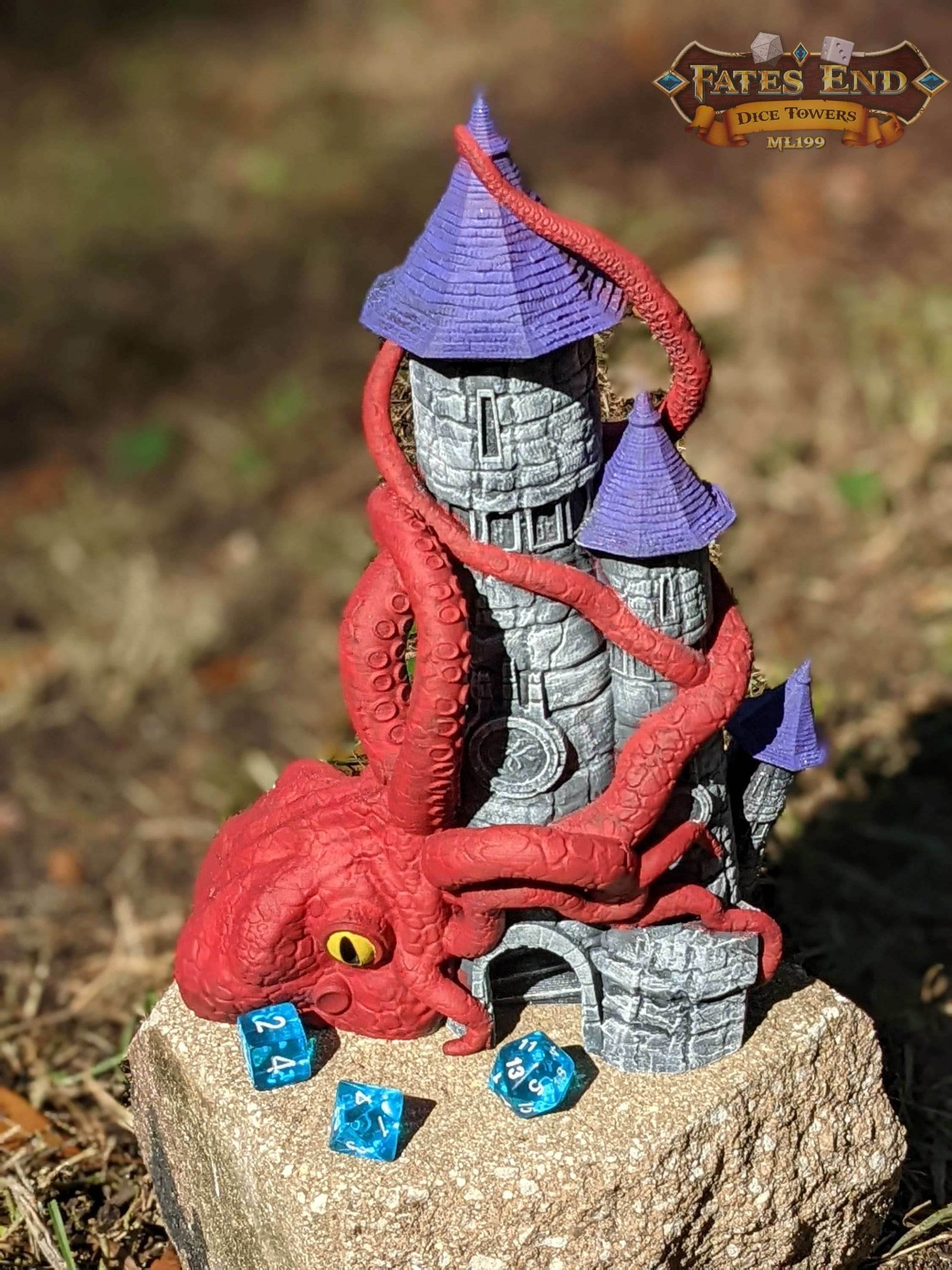 Kraken 3D Printed Dice Tower - Fate's End Collection by Kim Bolt- Release the Kraken!!! - Black / Yes- Include Random Dice Set