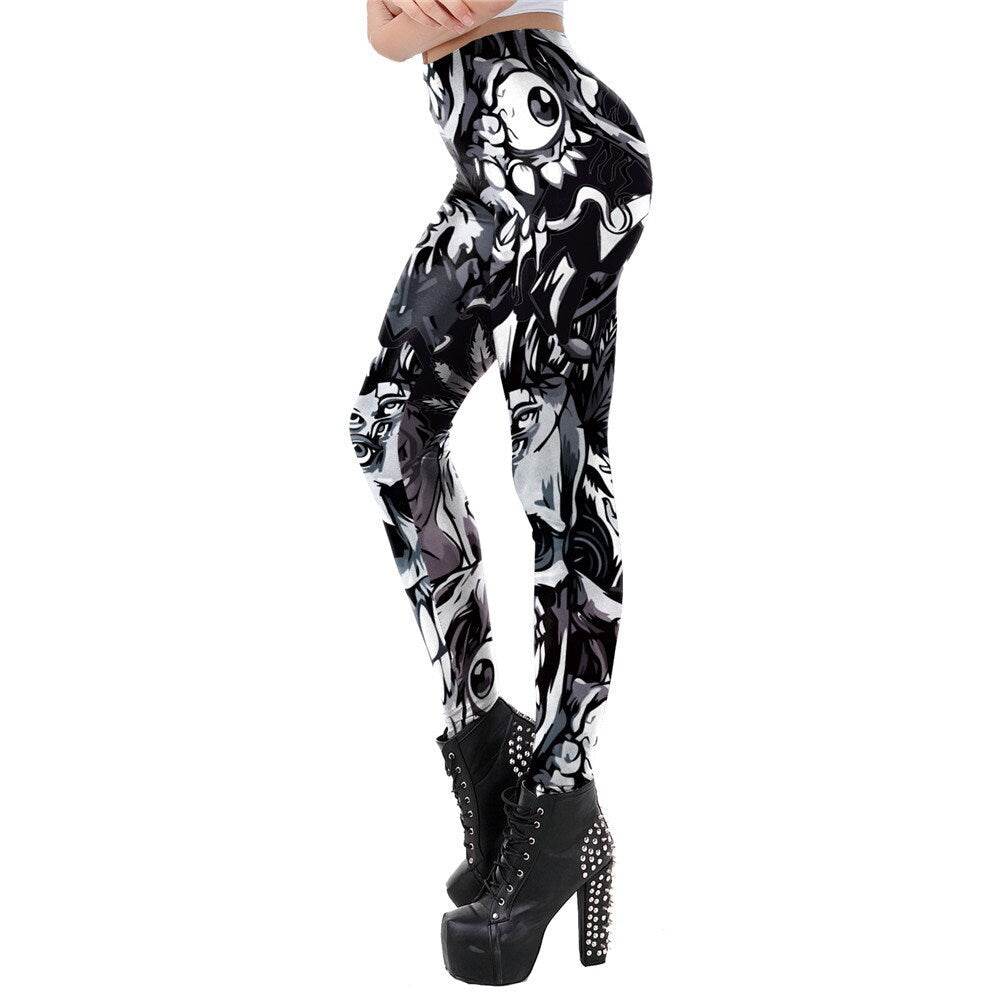 Eyeball Skull Print Leggings | Yoga Pants | Dark Skull Stretchy - Small