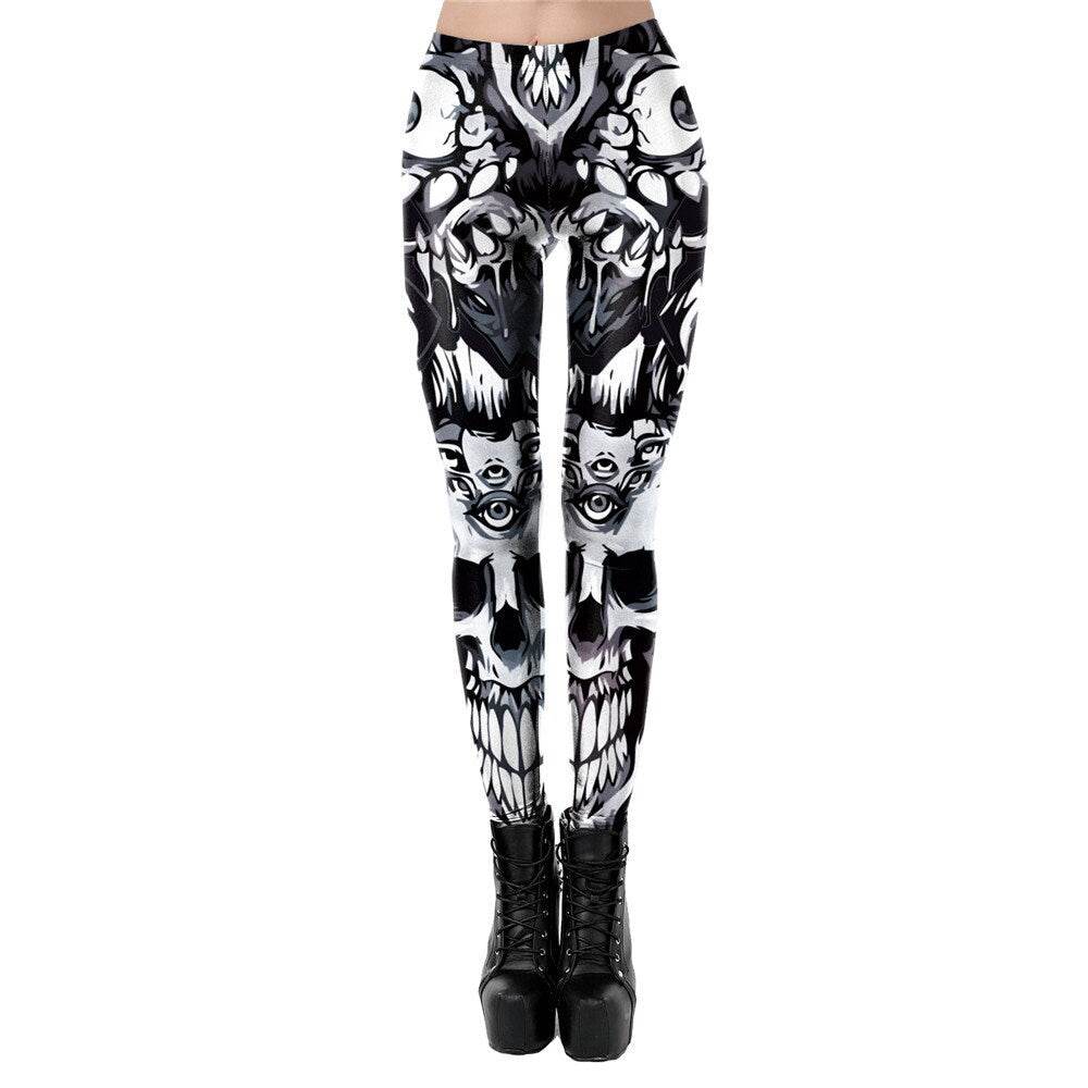 Eyeball Skull Print Leggings | Yoga Pants | Dark Skull Stretchy - Small