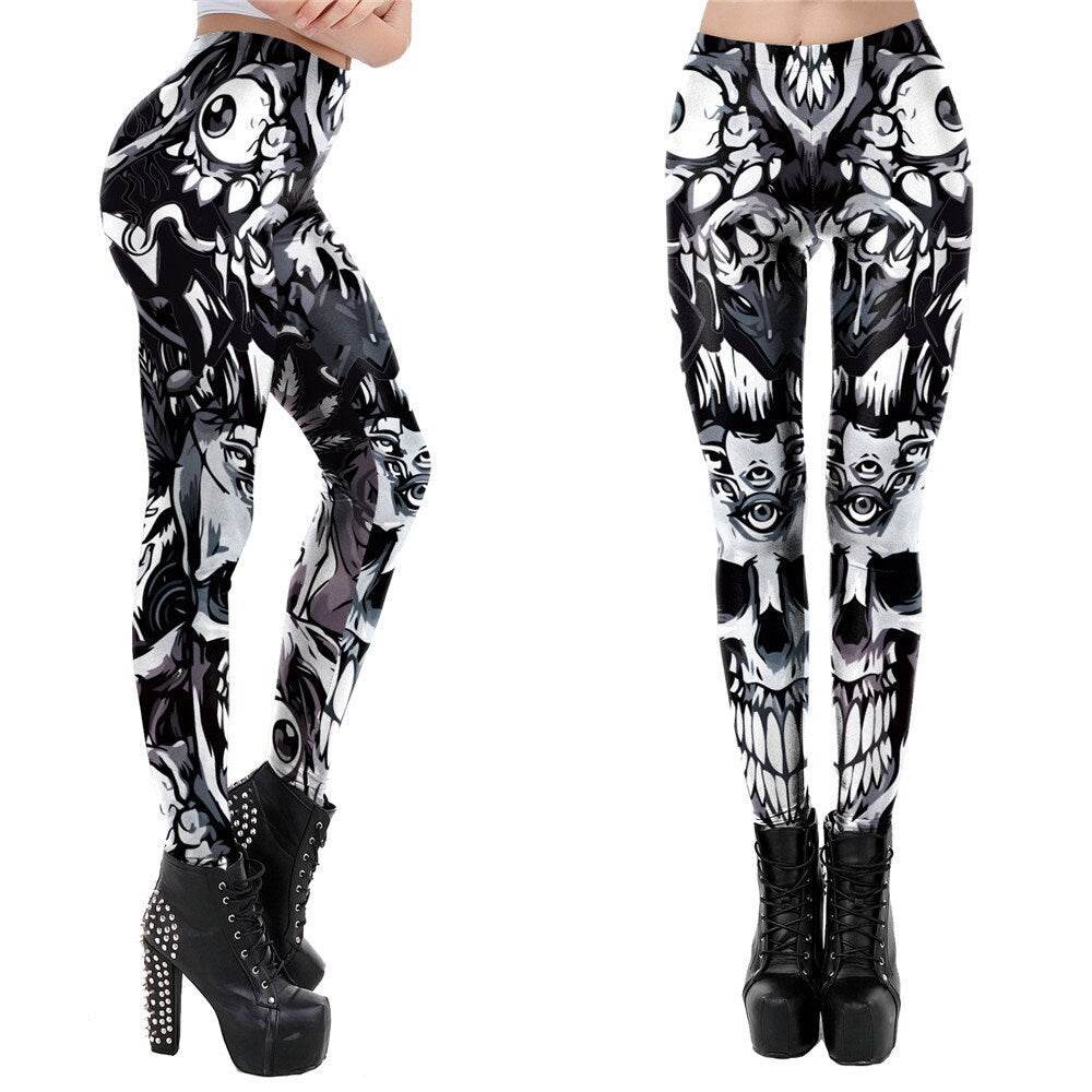 Eyeball Skull Print Leggings | Yoga Pants | Dark Skull Stretchy - Small