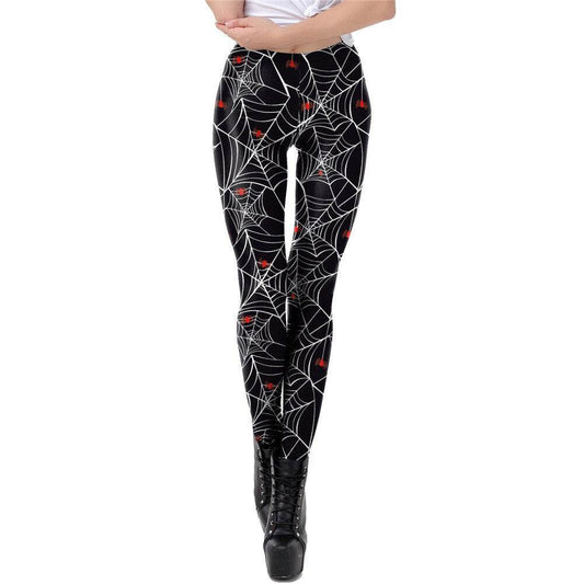 Spider Web Print Leggings | Yoga Pants | Dark Skull Stretchy - Small