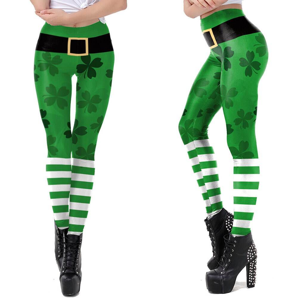 St Patricks Day Clover Print Leggings | Yoga Pants | Leprechaun Stretchy - Small