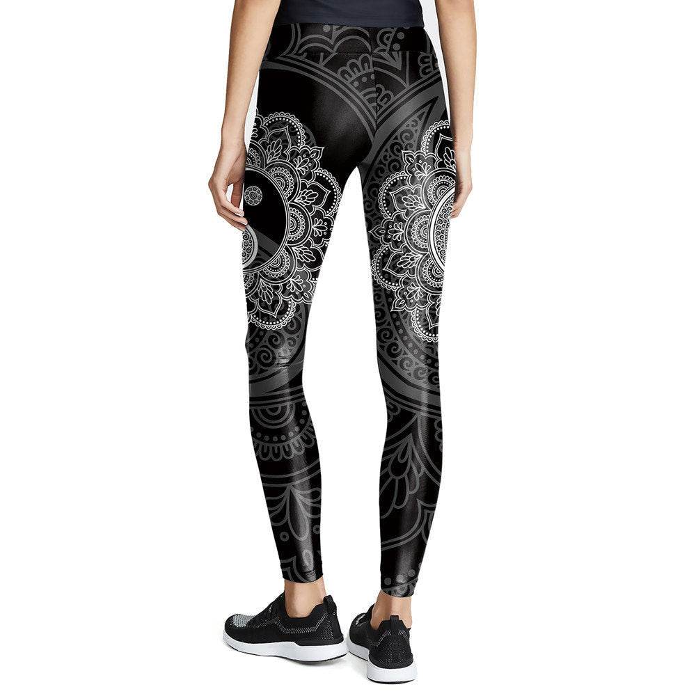 Yin Yang Mandala Leggings | Yoga Pants | Gothic Dark Stretchy - Small