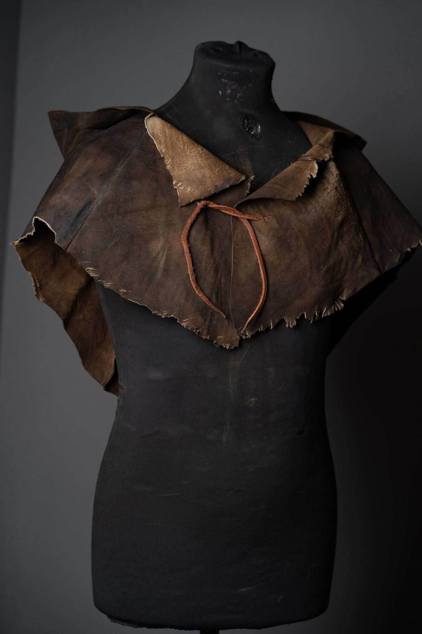 Medieval warlord leather hood with mantle - S / Black