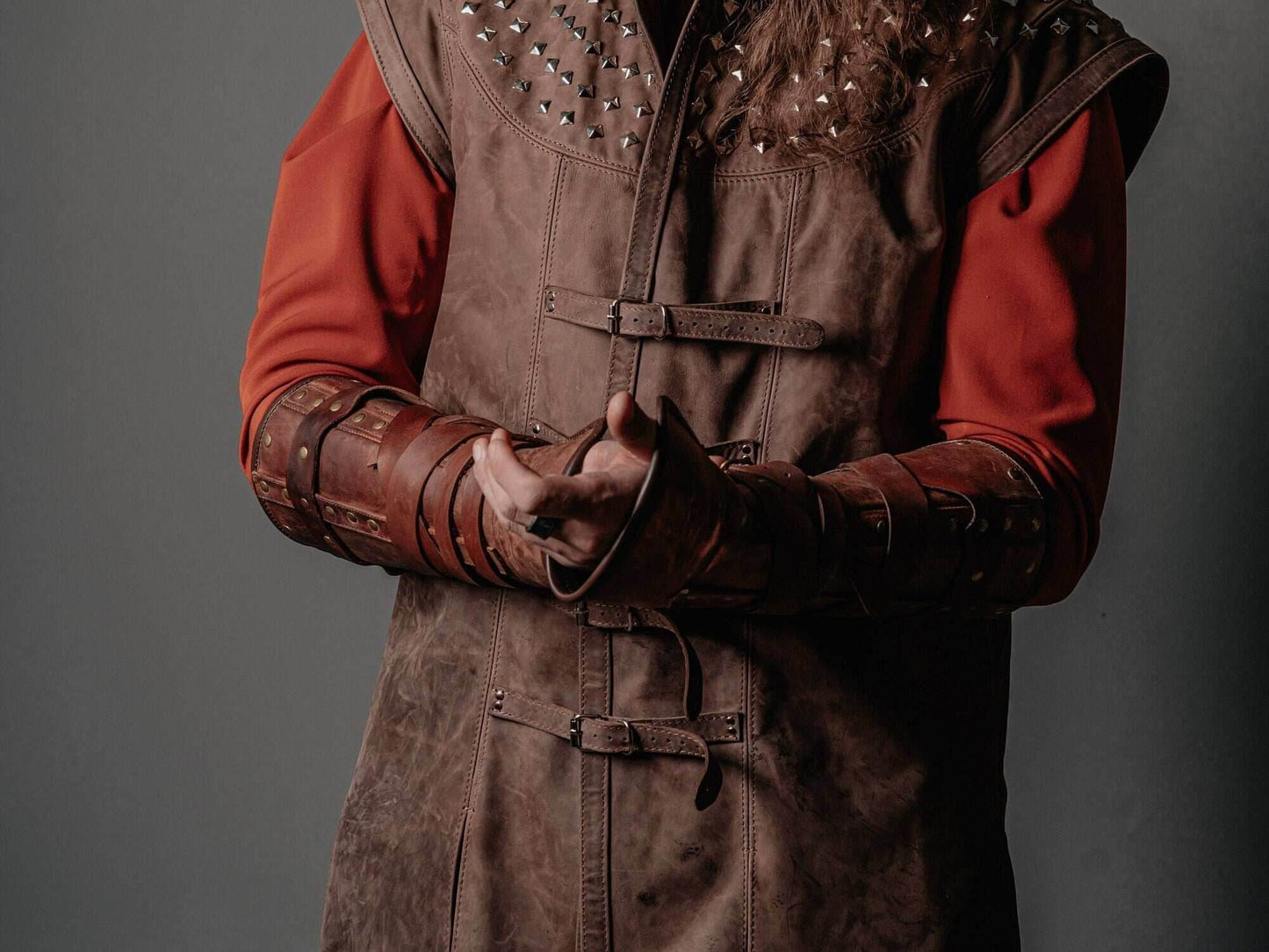 Medieval leather bracers for Larp - for one hand