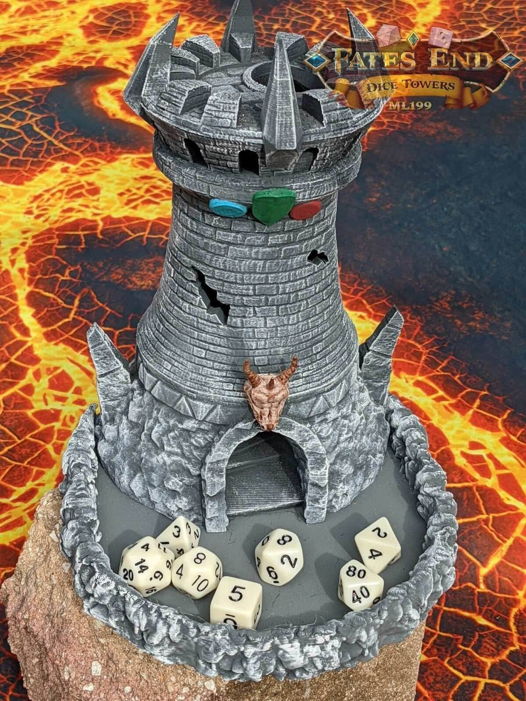 Fighter 3D Printed Dice Tower - Fate's End Collection - Stand your ground with each roll! - Black / Yes- Include Random Dice Set