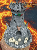 Fighter 3D Printed Dice Tower - Fate's End Collection - Stand your ground with each roll! - Black / Yes- Include Random Dice Set