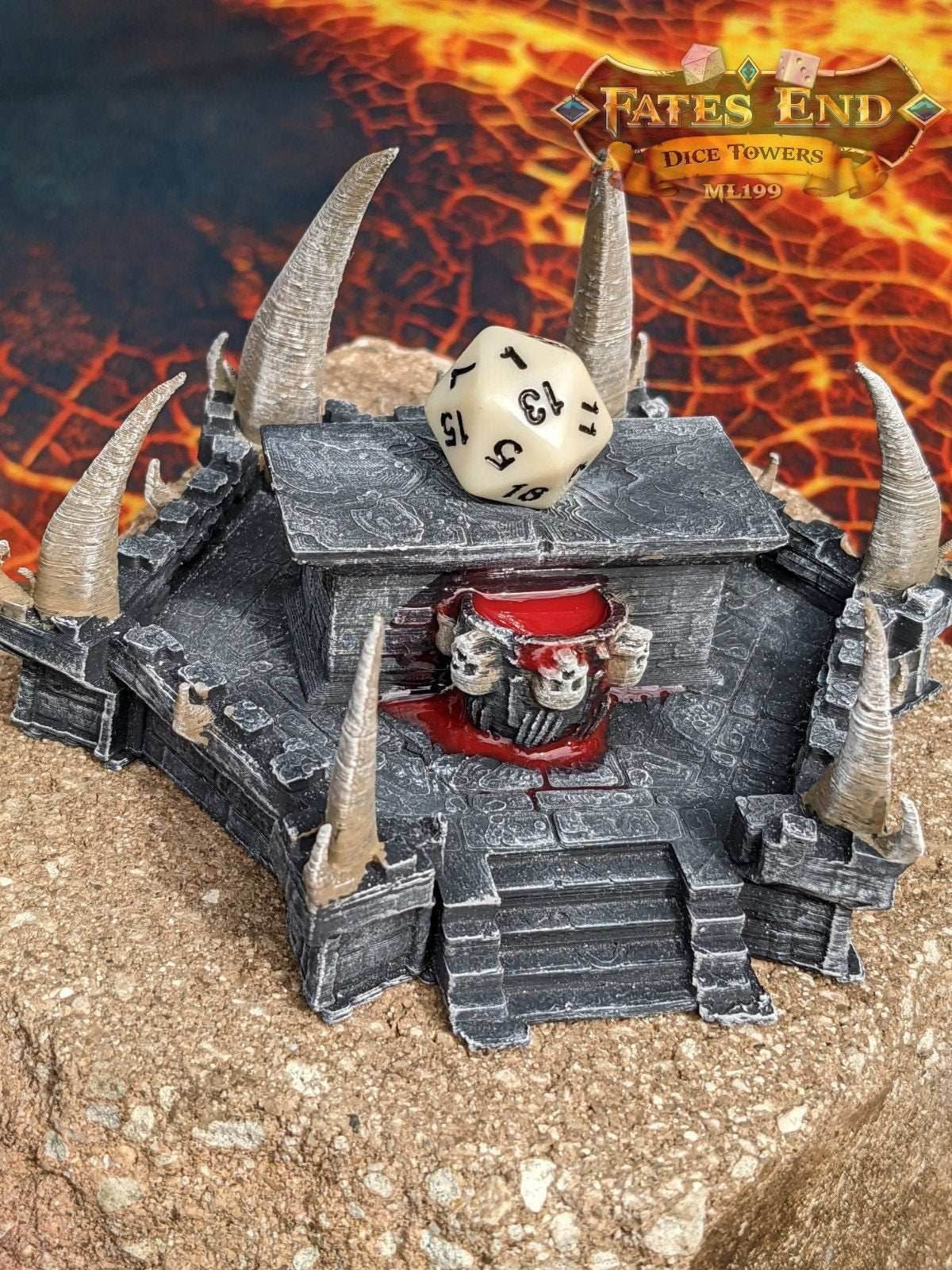 Sacrificial Evil Altar for D20 Dice - 3D Printed Dice Jail | RPG Dice Vault | DnD Player Gift - Do you have a worthy sacrifice? - Black / Yes- Include Random Dice Set