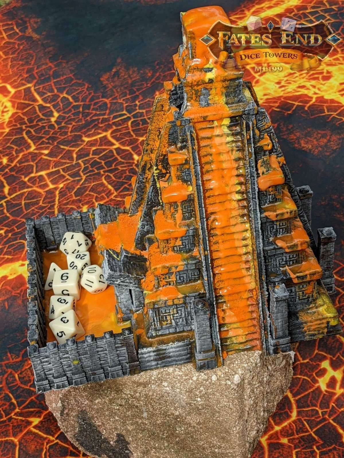 Aztec Style Temple 3D Printed Dice Tower - Fate's End Collection - Tabletop RPG - Unearth Ancient Rolls! - Black / Yes- Include Random Dice Set