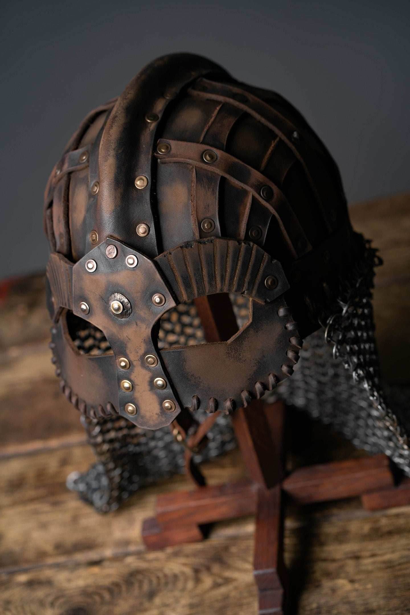 Viking vendel leather helmet - S / Brown (as on foto)