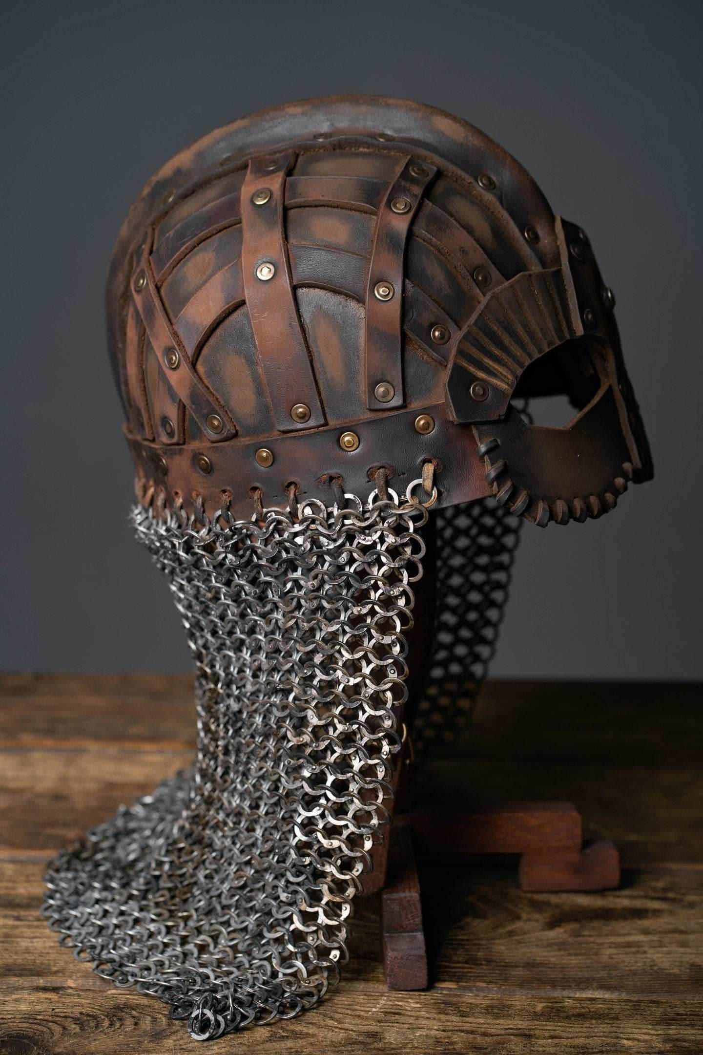 Viking vendel leather helmet - S / Brown (as on foto)