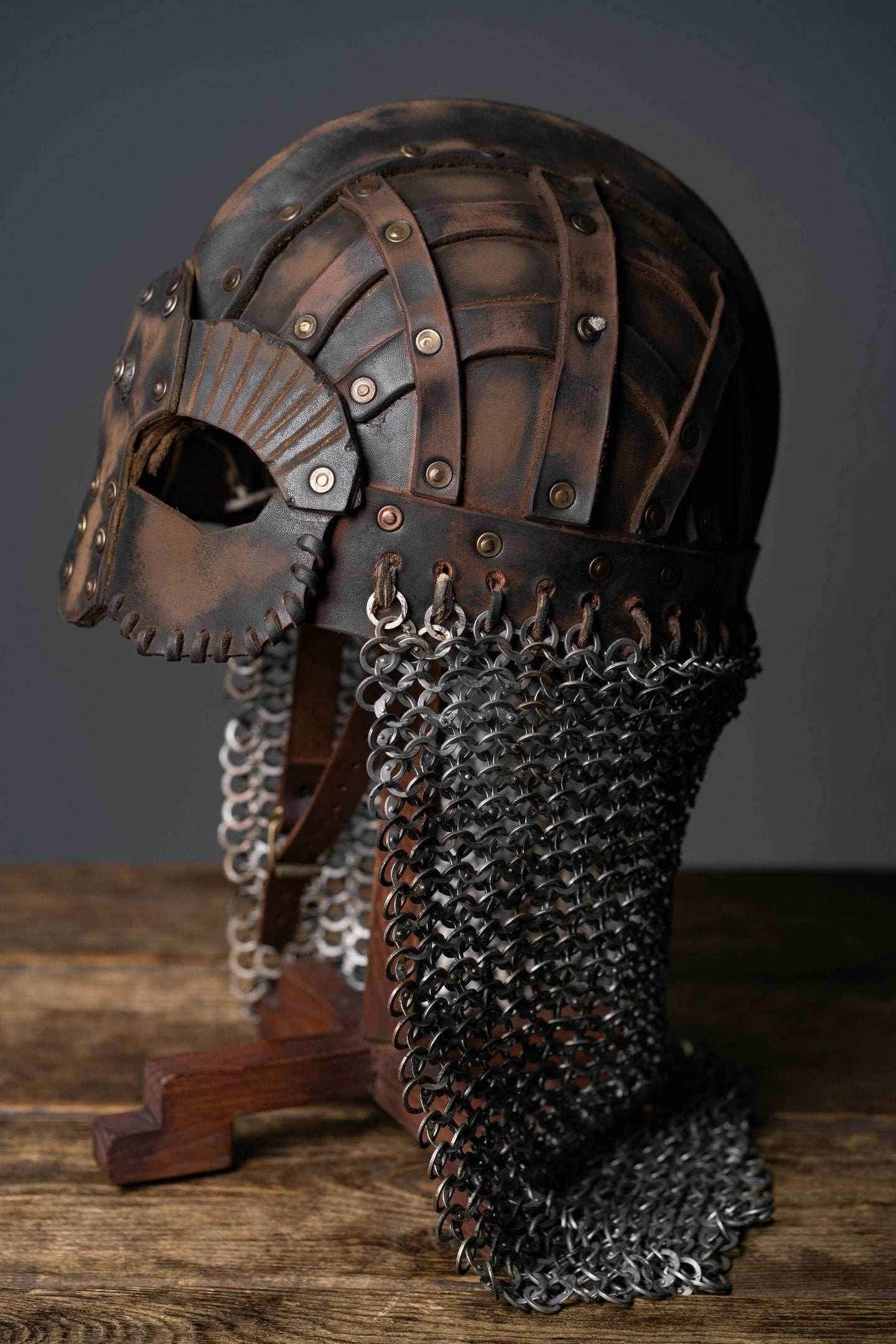 Viking vendel leather helmet - S / Brown (as on foto)