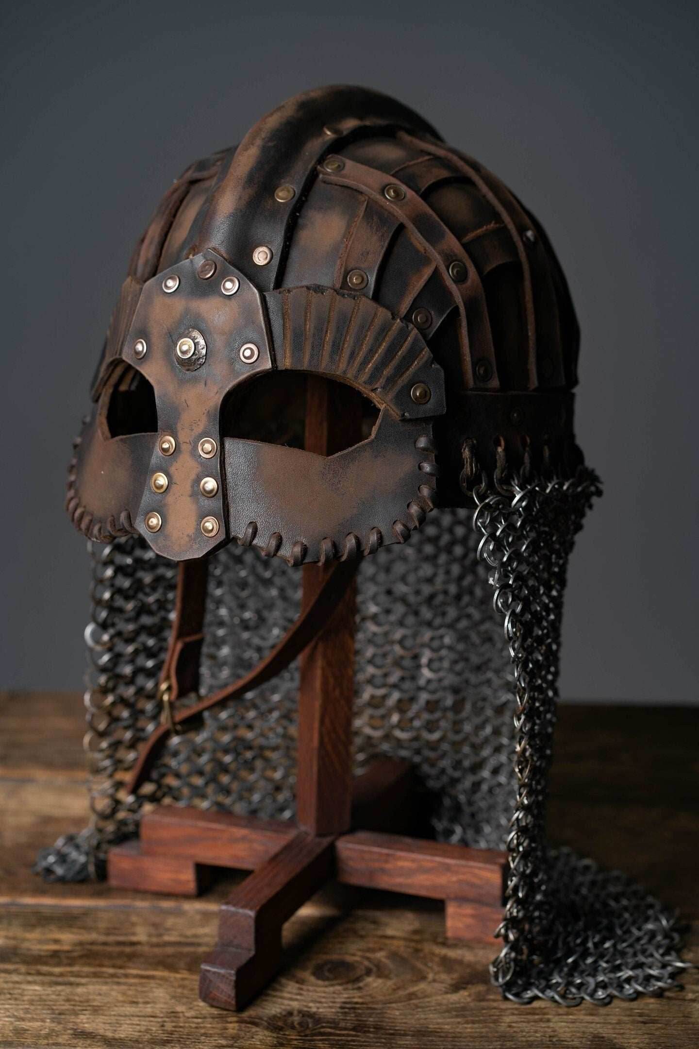 Viking vendel leather helmet - S / Brown (as on foto)