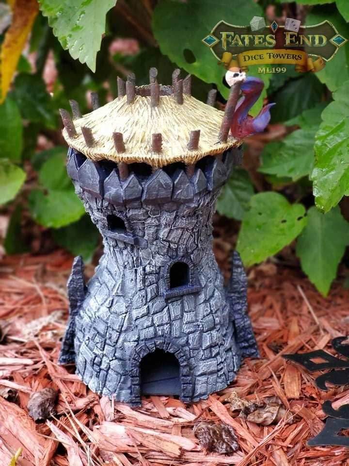 Goblin 3D Printed Dice Tower - Fate's End Collection - Tabletop RPG Gaming D20 - Embrace the Mischief with our Goblin Dice Tower! - Black / Yes- Include Random Dice Set