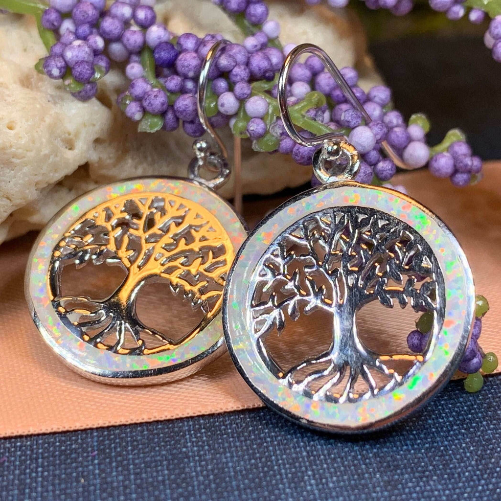 Opal Tree of Life Earrings - Blue Opal