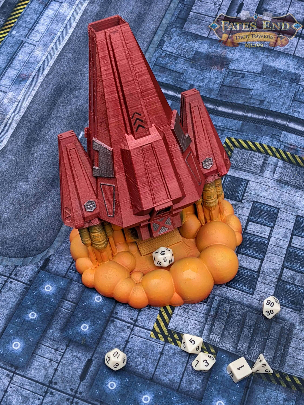 Space Ship 3D Printed Dice Tower - Fate's End Collection - Tabletop RPG Gaming Cyberpunk Cosplay - Traverse Galactic Realms & Stellar Rolls. - Black / Yes- Include Random Dice Set