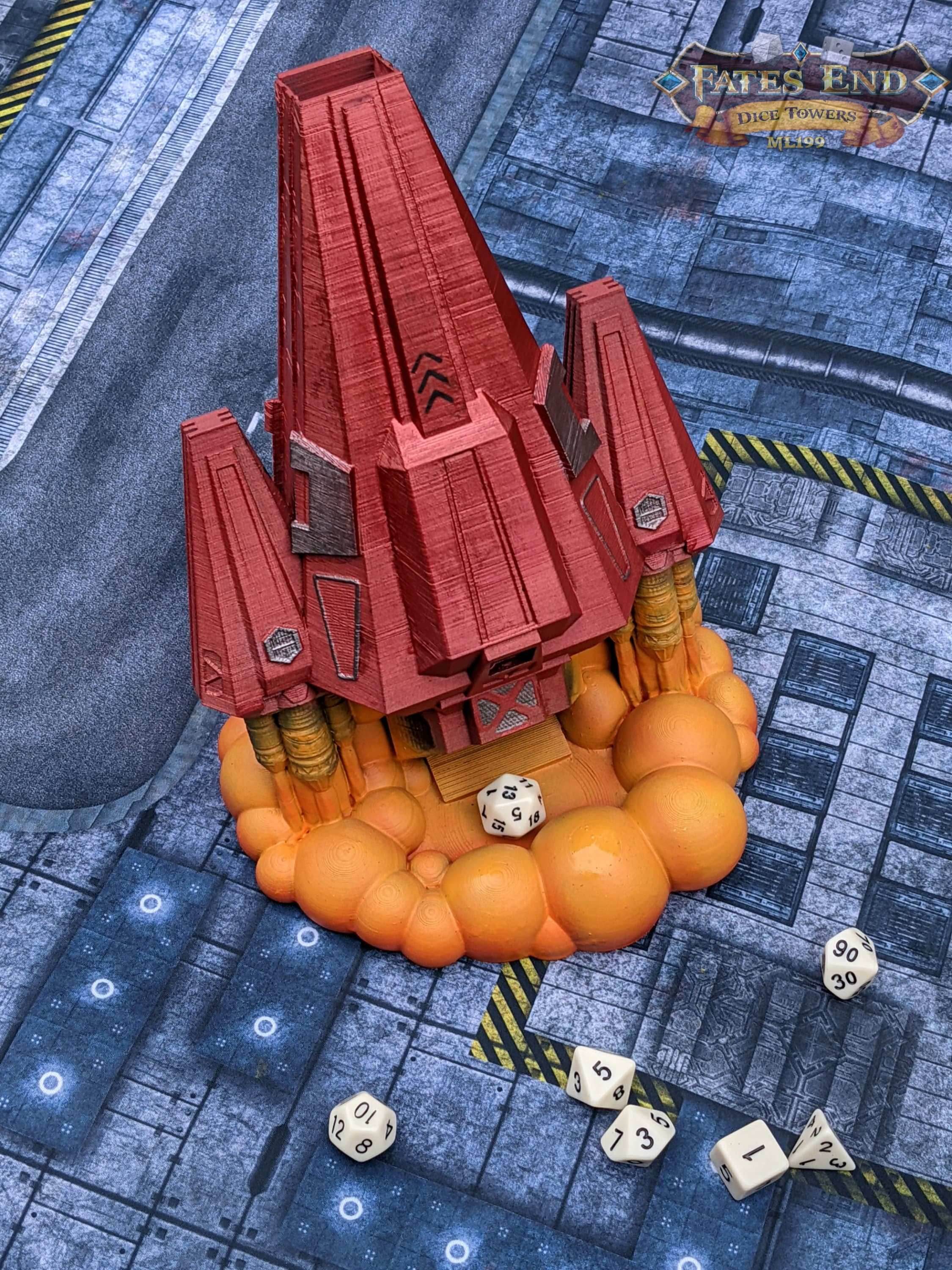 Space Ship 3D Printed Dice Tower - Fate's End Collection - Tabletop RPG Gaming Cyberpunk Cosplay - Traverse Galactic Realms & Stellar Rolls. - Black / Yes- Include Random Dice Set