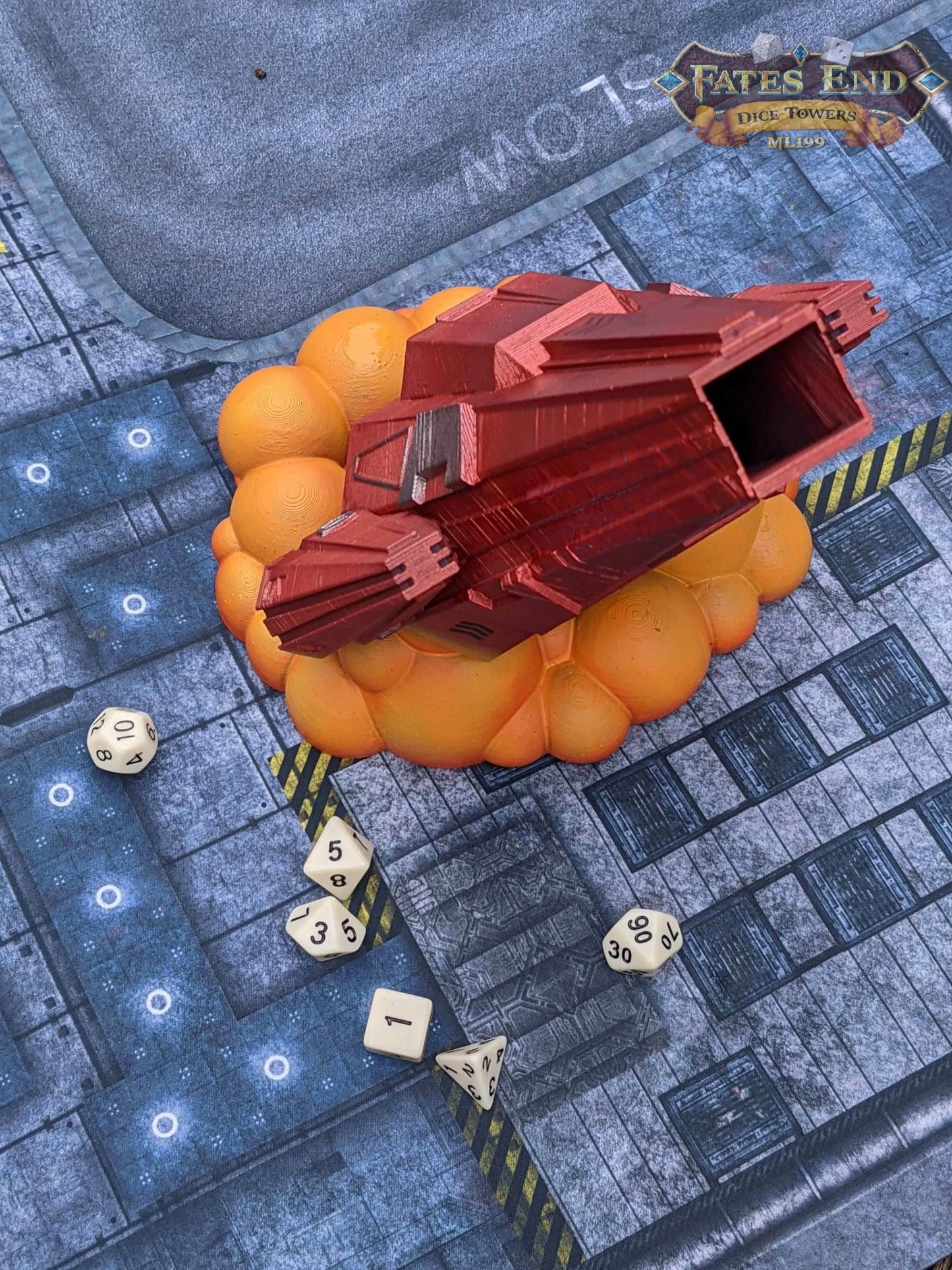 Space Ship 3D Printed Dice Tower - Fate's End Collection - Tabletop RPG Gaming Cyberpunk Cosplay - Traverse Galactic Realms & Stellar Rolls. - Black / Yes- Include Random Dice Set