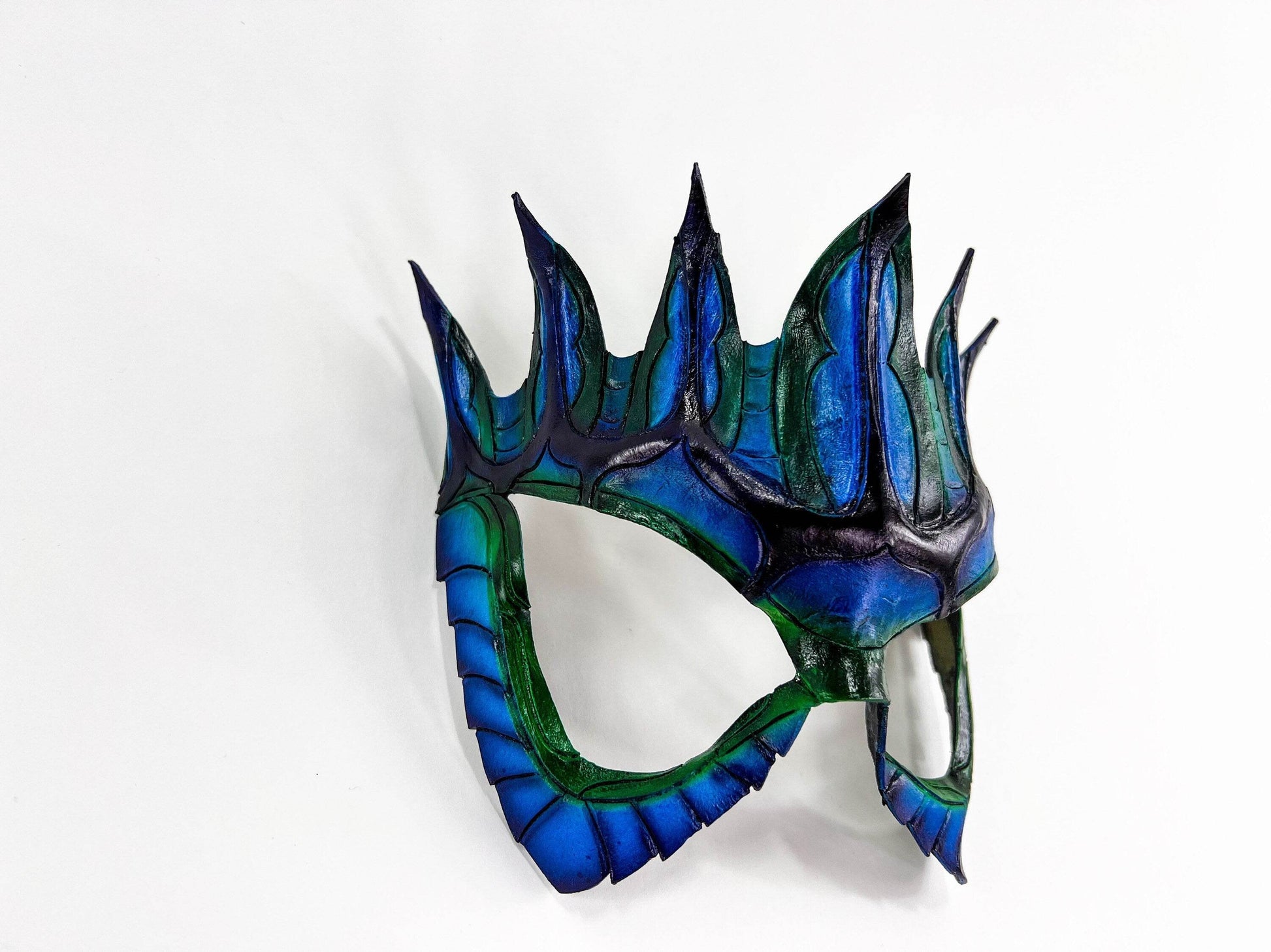 Masquerade Crown Mask of Handmade Genuine Leather in blue - 