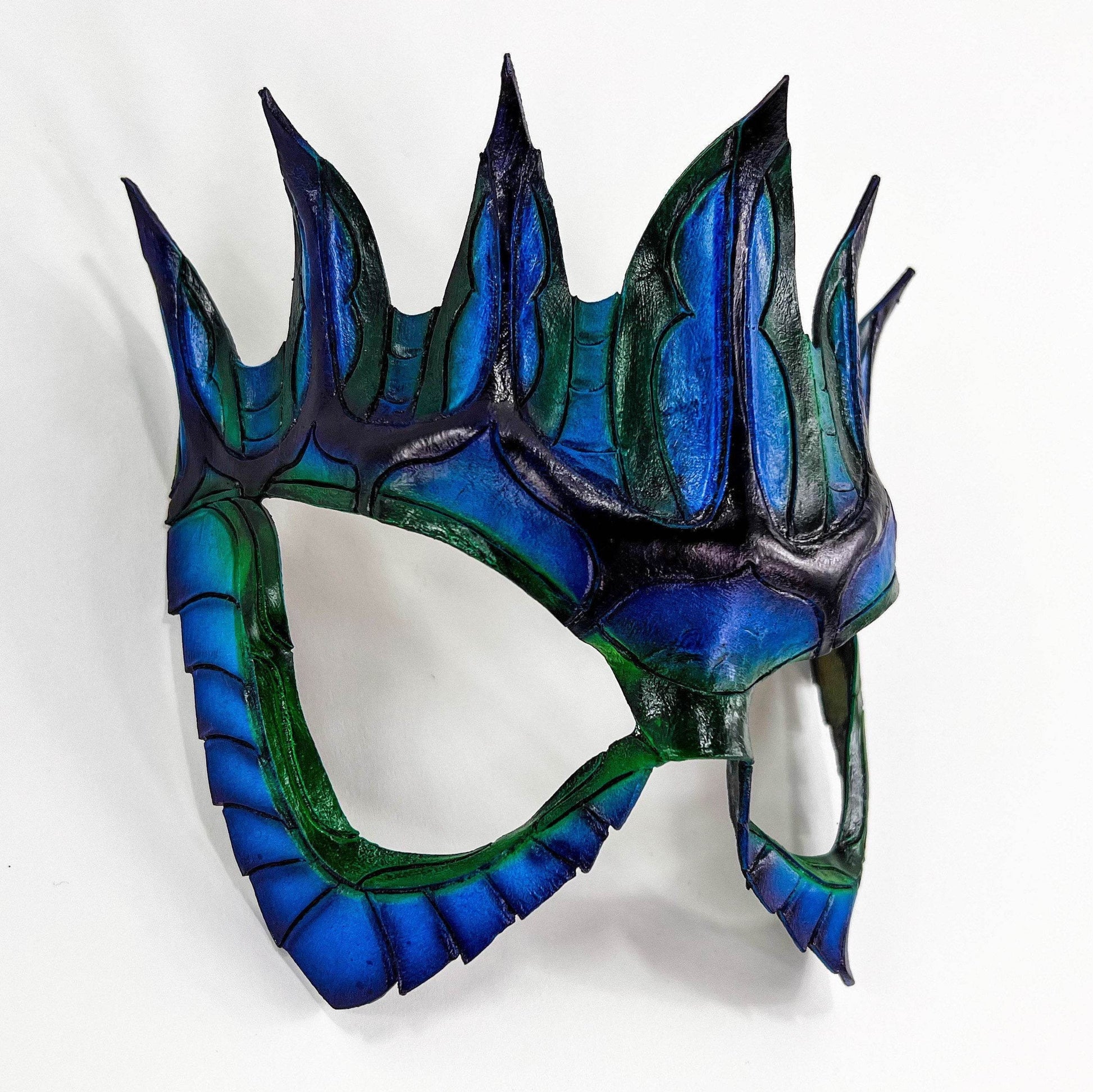 Masquerade Crown Mask of Handmade Genuine Leather in blue - 