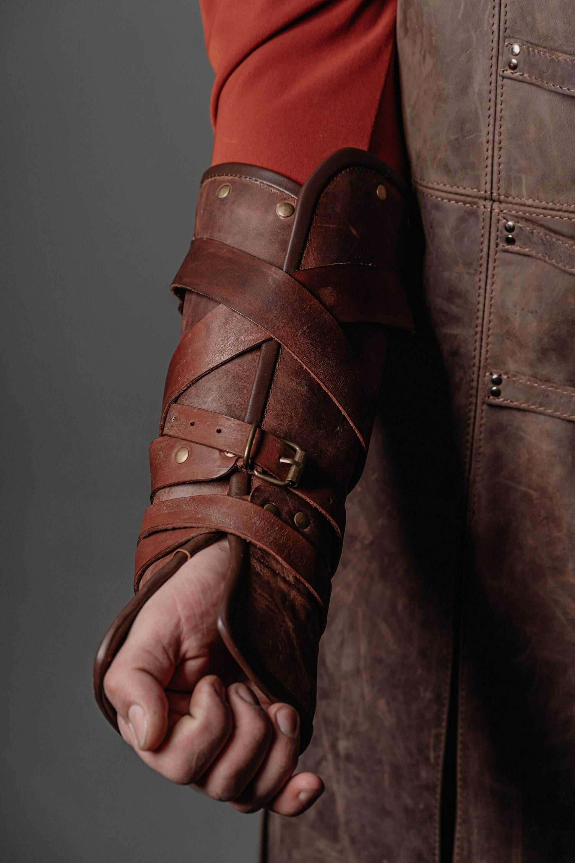 Medieval leather bracers for Larp - for one hand