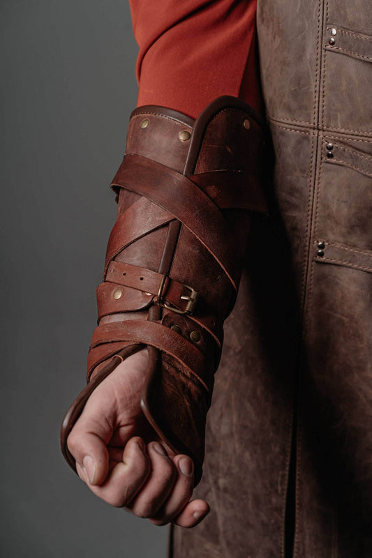 Medieval leather bracers for Larp - for one hand