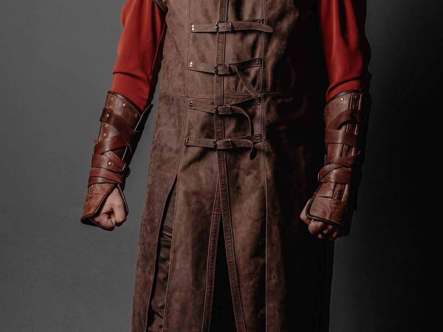 Medieval leather bracers for Larp - for one hand