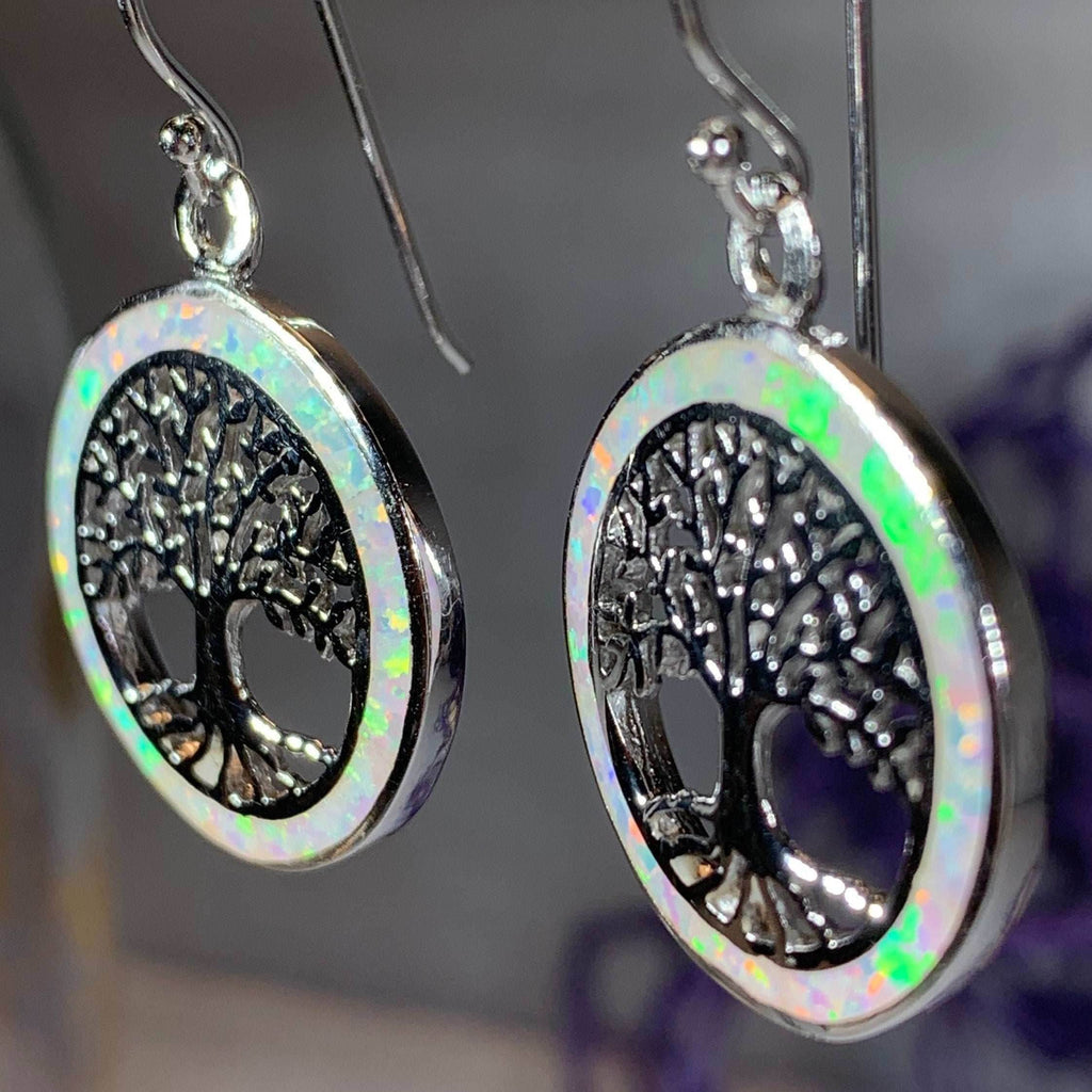 Opal Tree of Life Earrings - Blue Opal