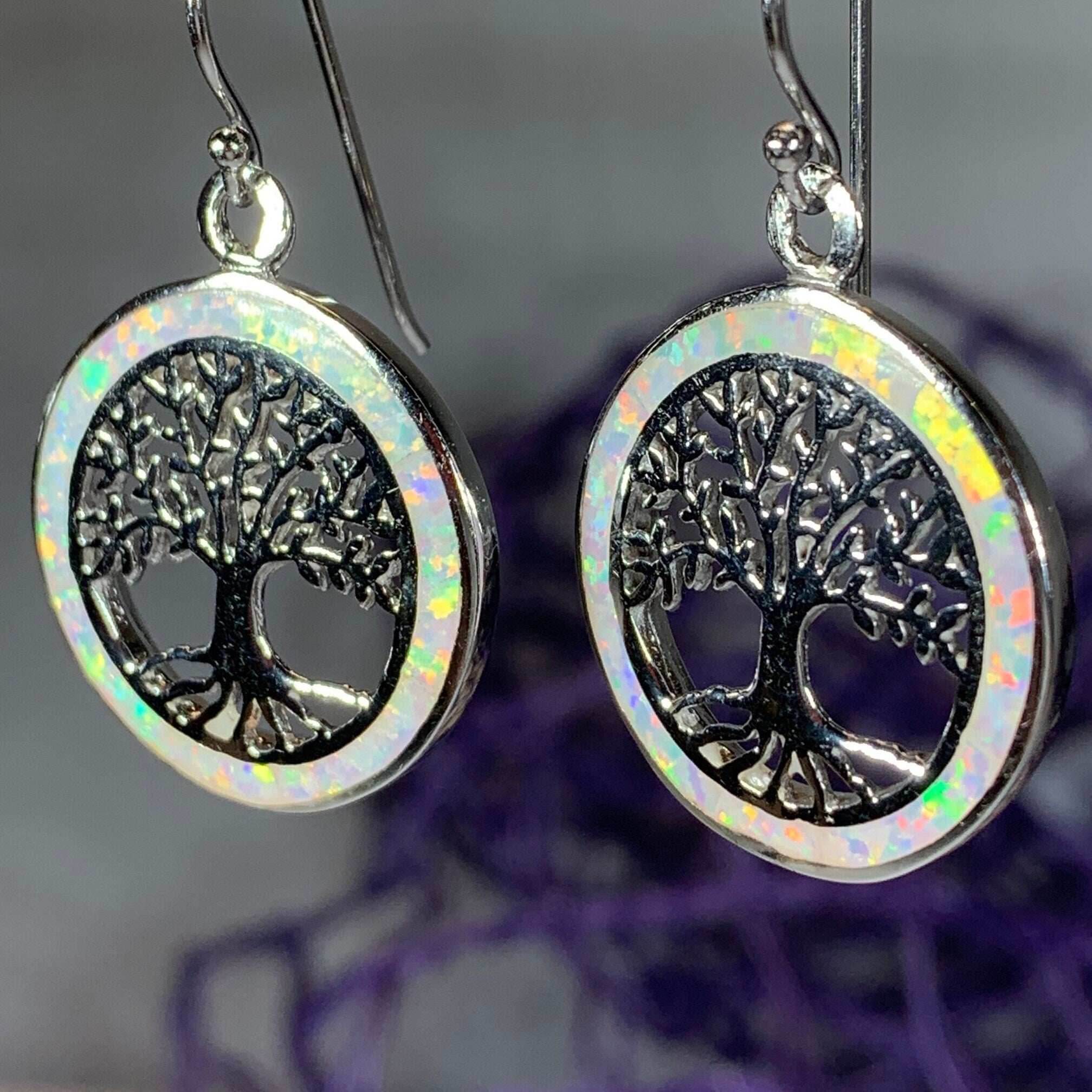 Opal Tree of Life Earrings - Blue Opal