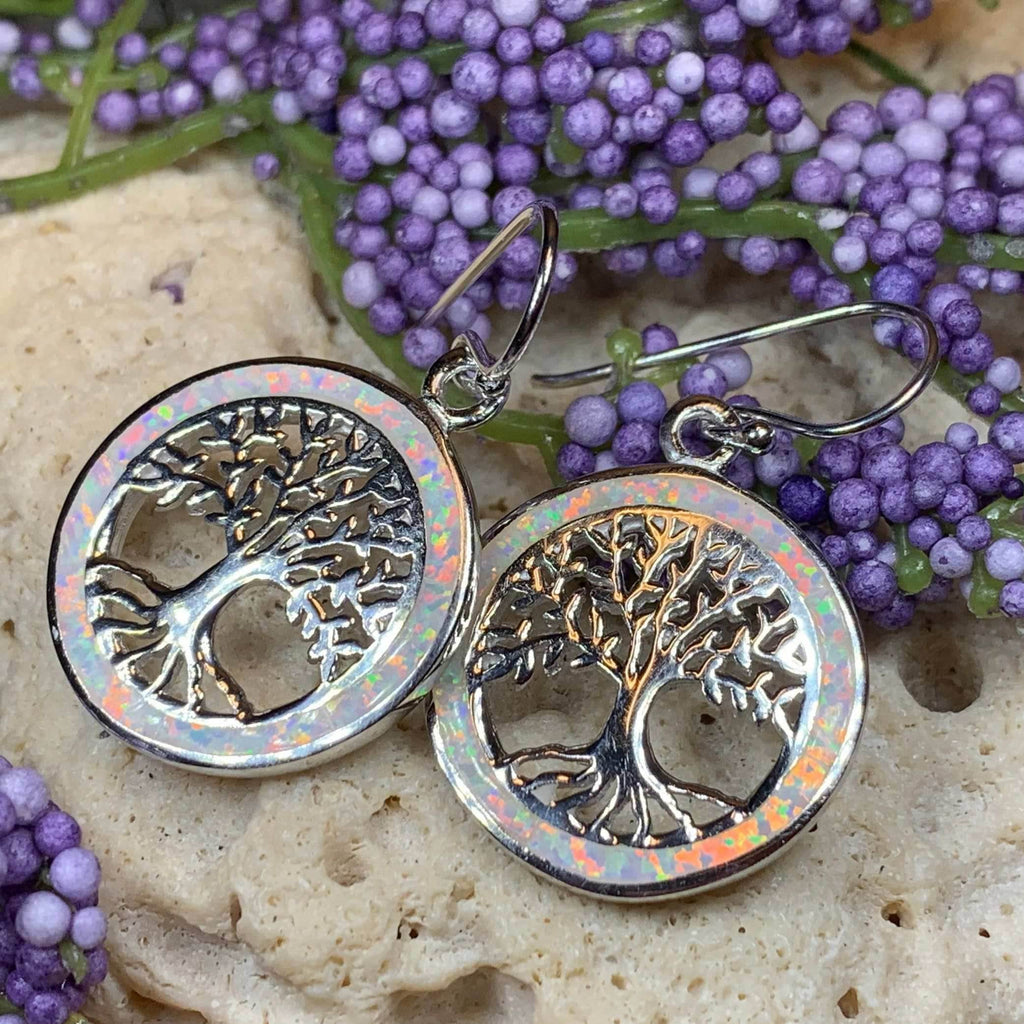 Opal Tree of Life Earrings - Blue Opal