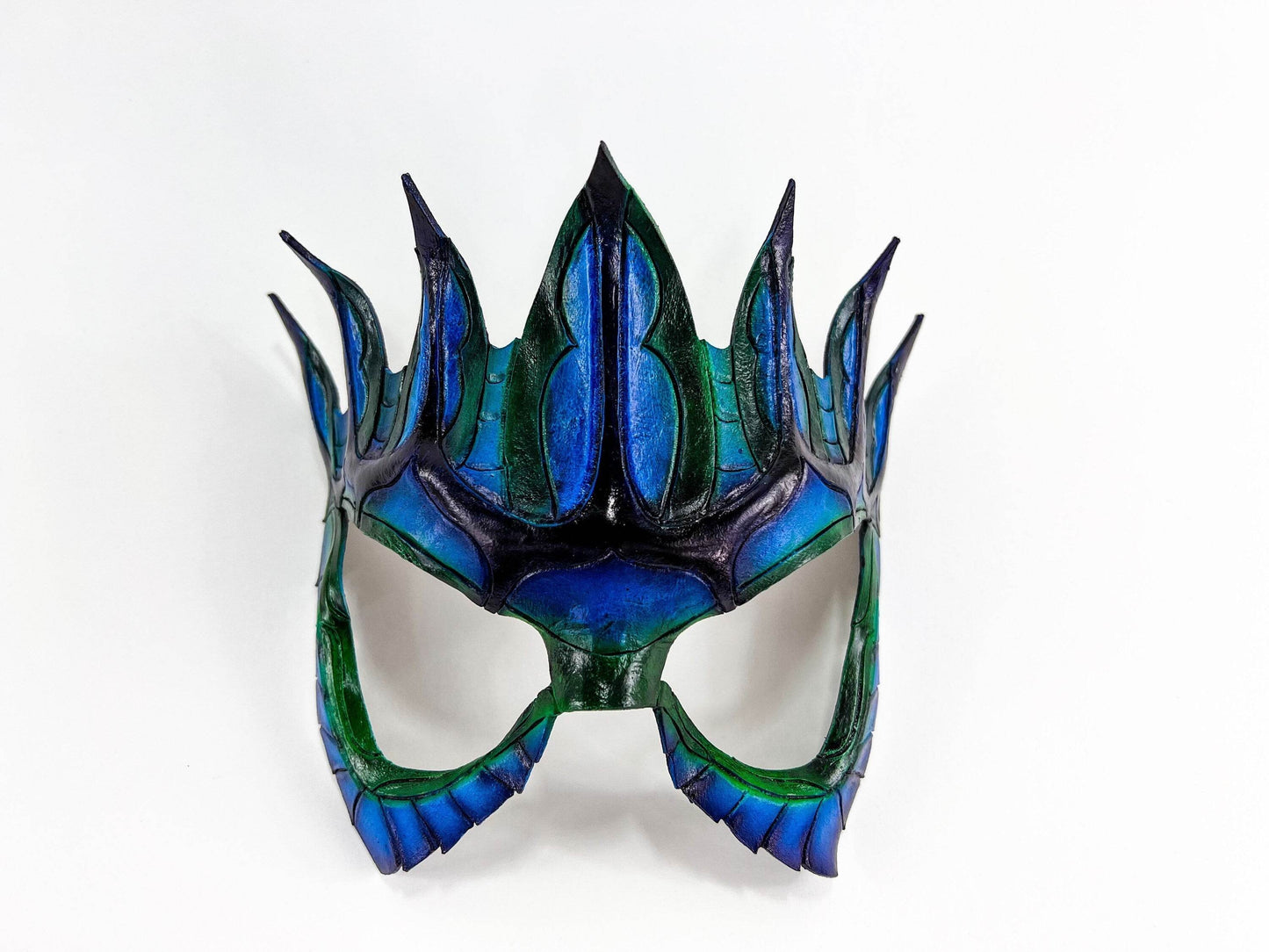 Masquerade Crown Mask of Handmade Genuine Leather in blue - 