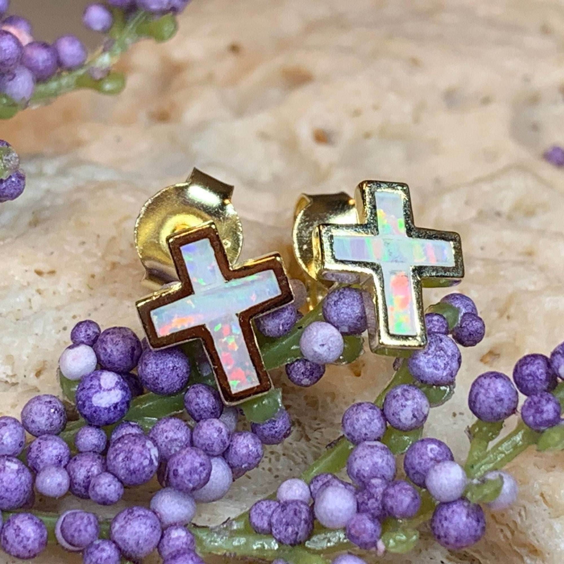 Grace Opal Cross Earrings - Gold Plate
