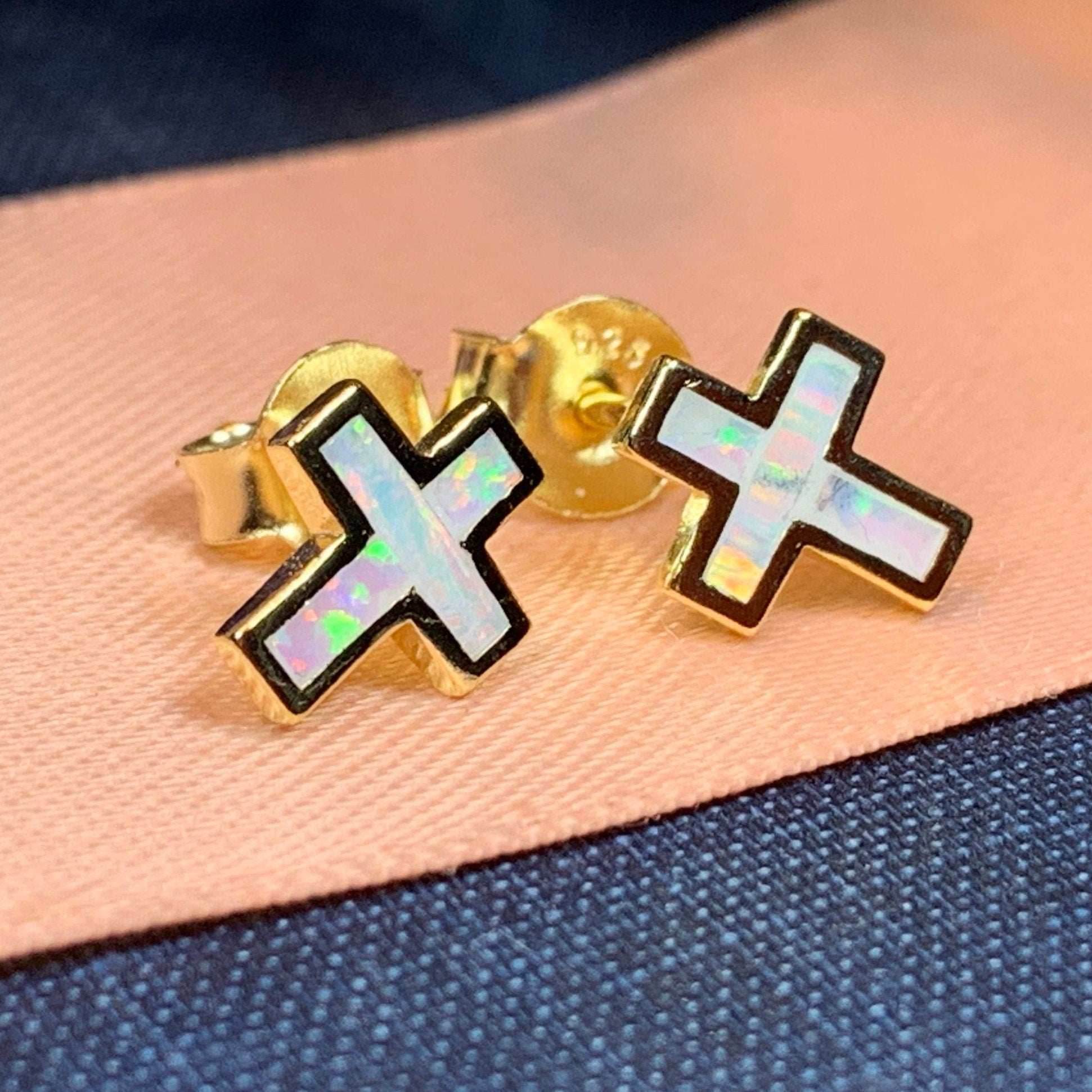 Grace Opal Cross Earrings - Gold Plate