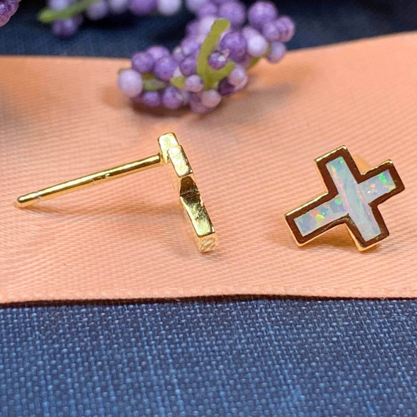Grace Opal Cross Earrings - Gold Plate