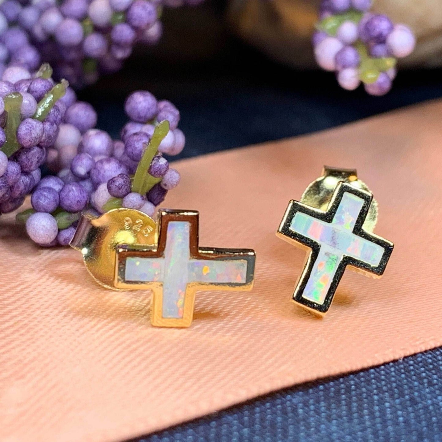 Grace Opal Cross Earrings - Gold Plate