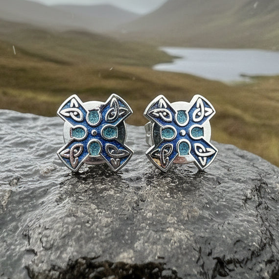 Enamel Celtic Cross Stud Earrings