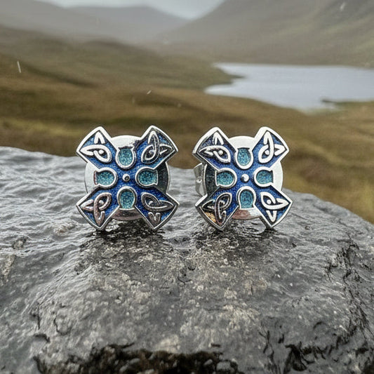 Enamel Celtic Cross Stud Earrings