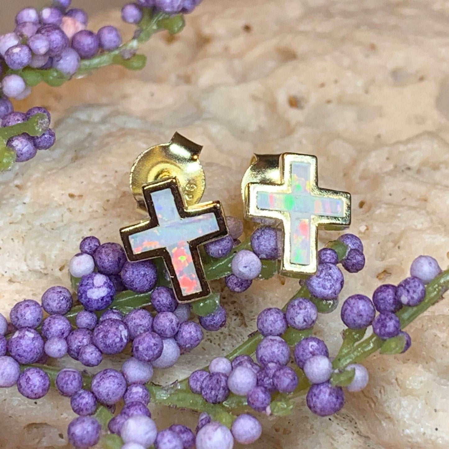 Grace Opal Cross Earrings - Gold Plate