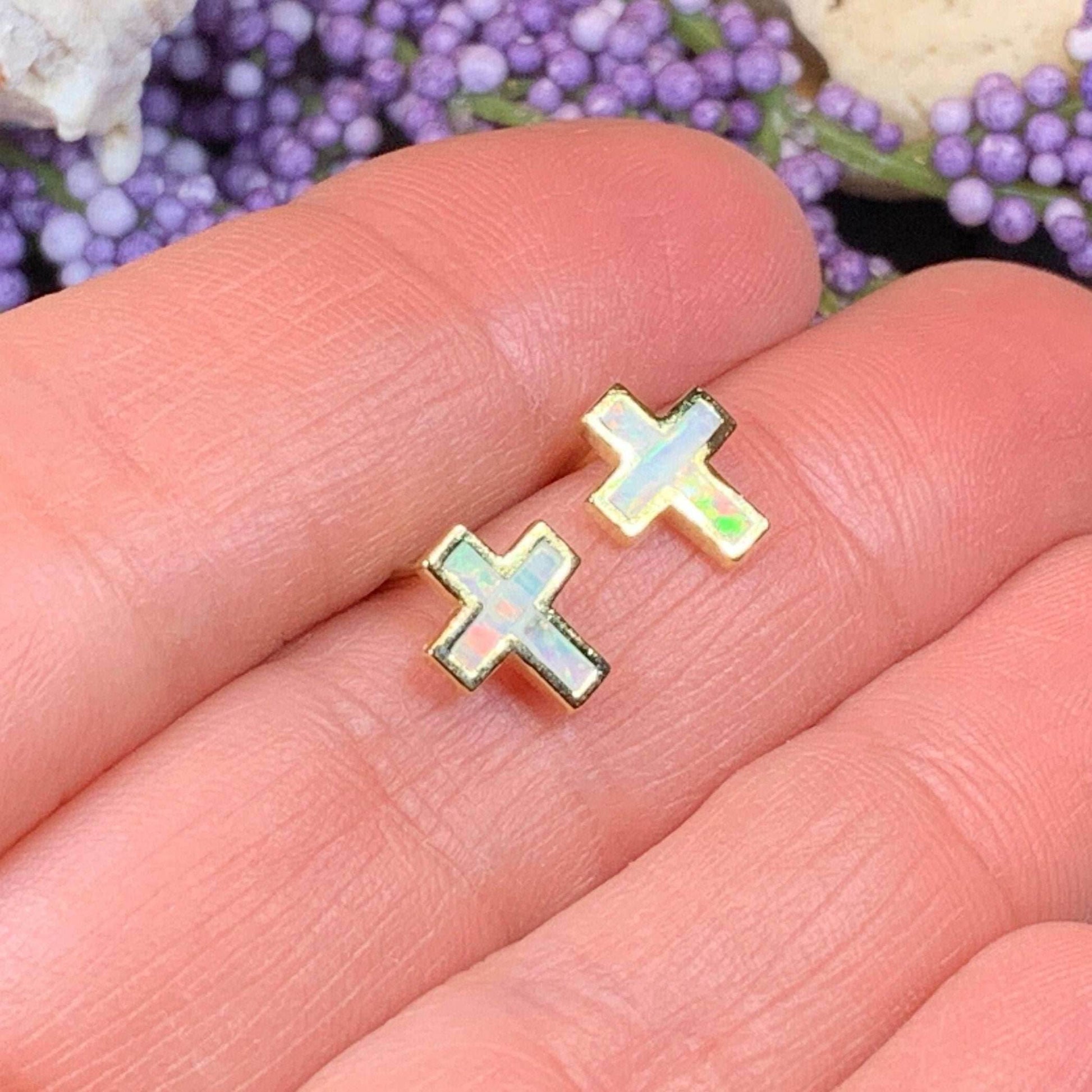 Grace Opal Cross Earrings - Gold Plate